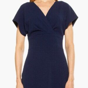 Alexia Admor Navy Blue Naomi Drape Sheath Dress Size M